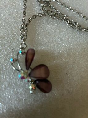 Silver Chain Necklace with Purple Butterfly Pendant